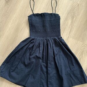 Sunday Best Peachy Poplin Dress Navy Smocked Bodice